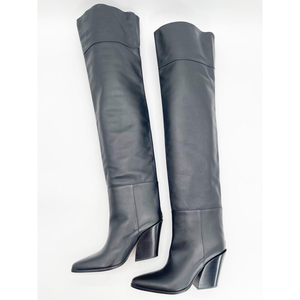 Jimmy Choo Cece 80 Black Pointed Toe Over the Knee Block Heel Boots IT 38.5 - Picture 5 of 12